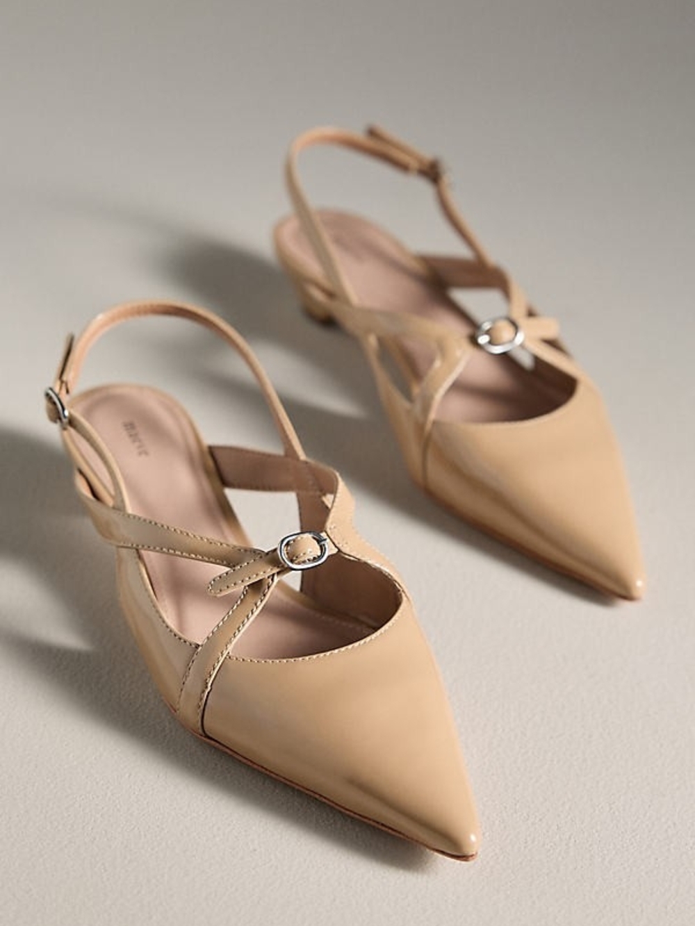 Maeve Leather Beige Patent Pointed Slingback Heels Size 8